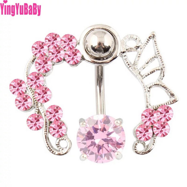 YingYuBaBy 花朵蝴蝶造型肚臍環 鑽石肚臍釘 人體穿刺飾品