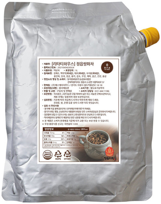 [리타티하우스] 정읍 쌍화차거리 대용량 정읍 쌍화차 1 000ml(파우치), 1개, 1L, 1개입