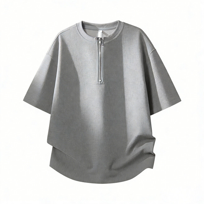 스타일닥터 남성 여름 편안한 데일리 반팔 와플 하프집업 티셔츠 ﻿