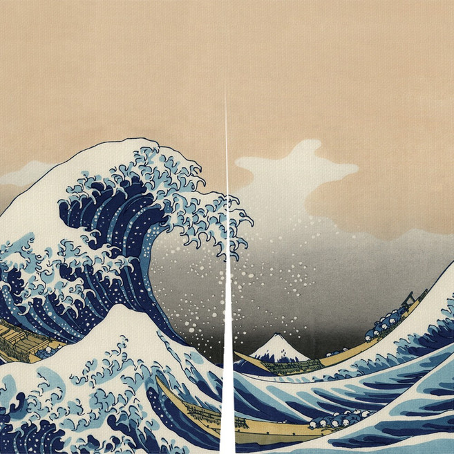 구다폼 출입구노렌 The Great Wave / 우키요에 일식 가림막 커텐 / 가나가와 인테리어 디자인 소품