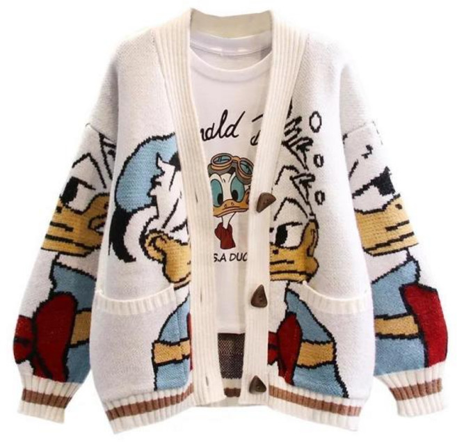 SUNNEER 만화 스웨터 외투 여자 봄 가을 헐렁헐렁 겉옷 백합 니트 가디건