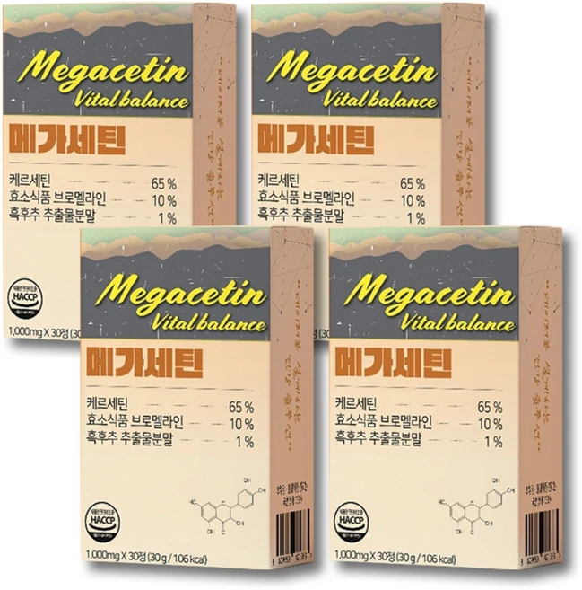 메가세틴 퀘르세틴 650mg 함유 피페린 브로멜라인, 4개, 30정 - 쿠팡