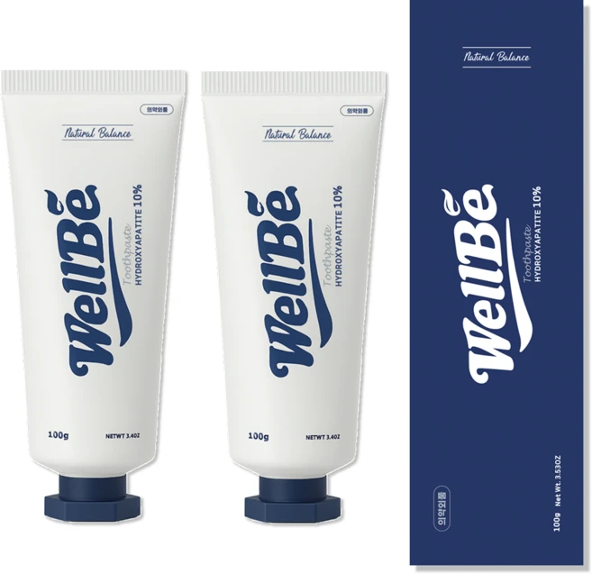 웰비치약 잇몸염증 잇몸질환 저불소 천연 하이드록시아파타이트10% 시린이개선 치약 100g 1개, 2개 - 쿠팡