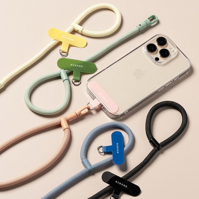 링케 핸드폰 스트랩 플로우 홀더 링크 세트 핸드 P타입 분실 도난 방지 줄, 플로우 핸드 스트랩 P 타입 (콤보), 캄 블랙, 1개