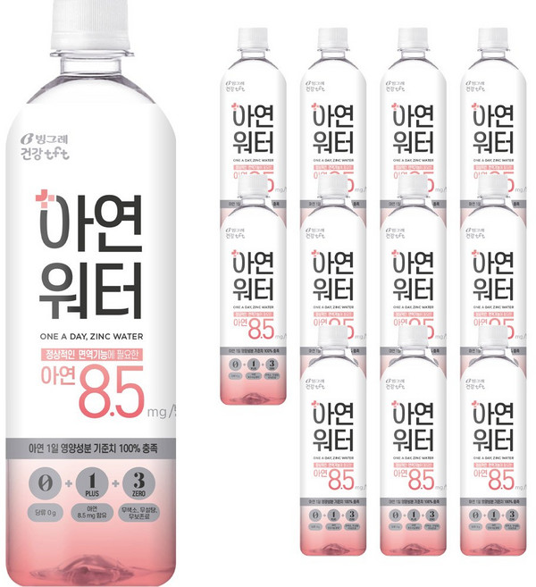 빙그레 아연워터 복숭아맛, 500ml, 12개