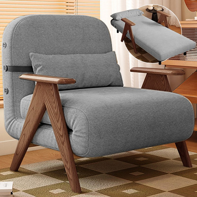 SeekFun 프리미엄 소파베드 튼튼한 원목 패브릭 등받이 각도조절 편안한 접이식 침대소파 원룸소파, 그레이