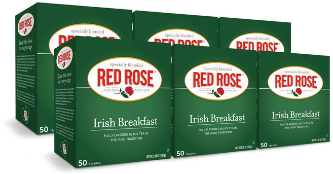 레드 로즈 티 홍차 50개입 6박스 (티백 300개) 아 Red Rose Irish Breakfast Tea Specially Blended Strong Robust Black, 1개