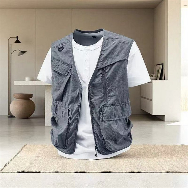 남성조끼 여름조끼 남성 조끼 멀티 포켓 아웃도어 작업 낚시 하이킹 가벼운 여름 유틸리티 조끼 AAQ26032504 33