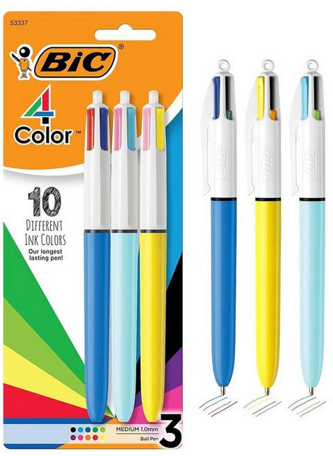 BIC 빅 파스텔 4색 볼펜 1.0mm 3개입 151318, 다양한 배럴, 1개(3개입)