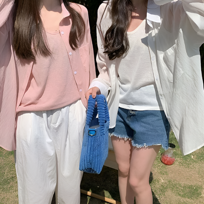 [간절기템] 1+1 루즈핏 시스루 남방 롱블라우스