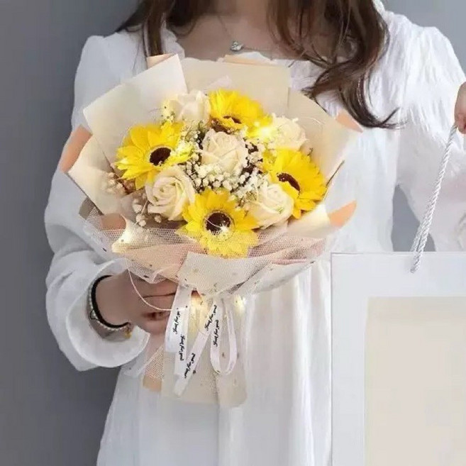 香皂花花束 附提袋, 向日葵玫瑰 送紙袋