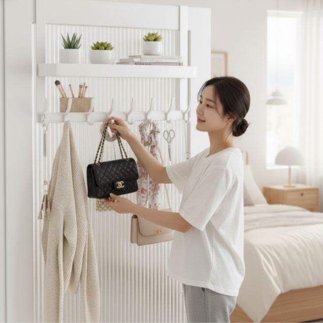 아크배라 문걸이 도어행거 무타공 선반 벽걸이 12구 도어훅, 1개, 크림화이트