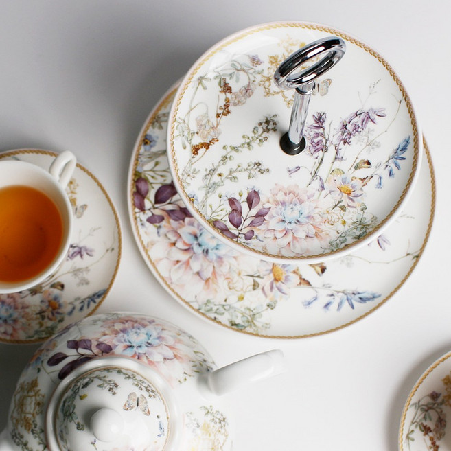 로얄 도자기 2단 케이크 스탠드+선물케이스, 로얄 보타닉, 1개