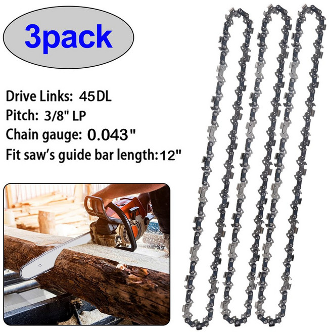 1/2/3x 12인치 휴대용 금속 체인톱 체인 45 DL 3/8인치 LP 전기톱 액세서리 교체용 0 043인치 게이지, 3pcs