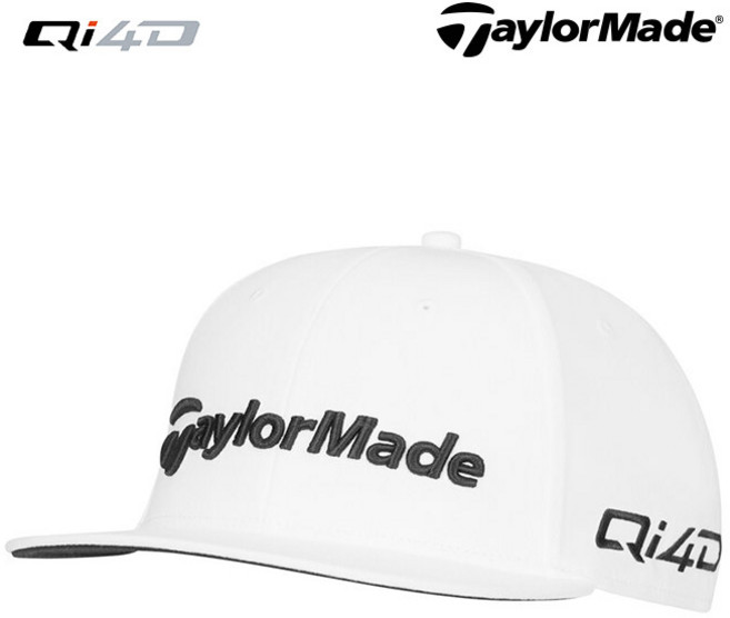 테일러메이드 TM26 투어 플랫빌 스냅백 골프모자 Qi4D로고, 1개, 화이트