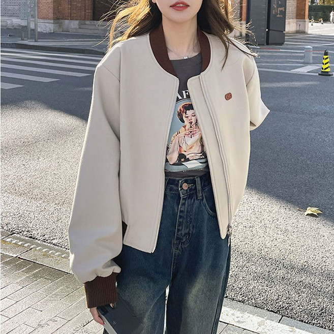 AOKADA 여성 가을 배색 워크 자켓 야구 점퍼