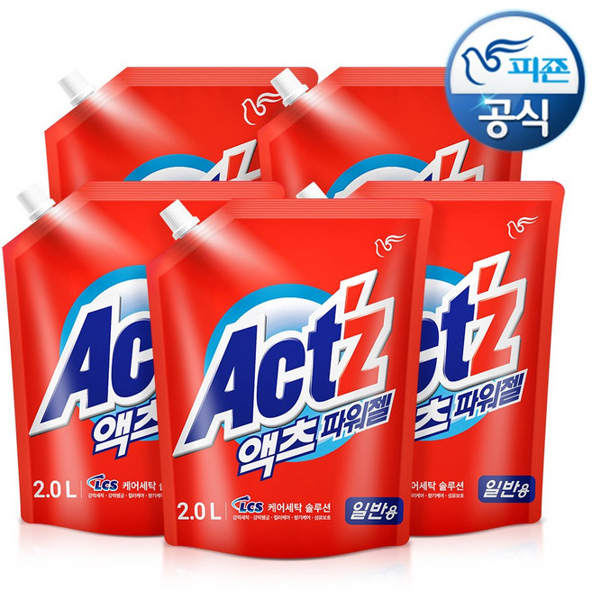 액츠 파워젤 세탁세제 일반용 리필, 2L, 5개