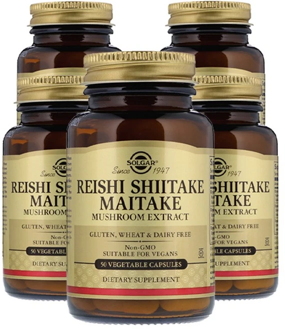 [정품 미국 배송] 솔가 영지 표고 입새버섯 추출물 50정-5개 (베지캡슐) 항암 항염 만성피로 Solgar Reishi Shiitake Maitake Mushroom, 5개, 50정 - 쿠팡