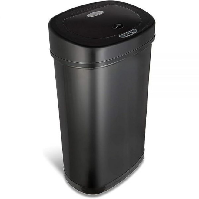 NINESTARS DZT-50-9BK 자동 터치리스 적외선 모션 센서 휴지통 50L(13갤런) 블랙 스틸 베이스(타원형 뚜껑)