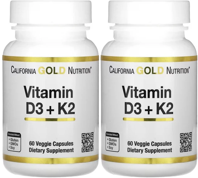 캘리포니아 골드 뉴트리션 비타민 D3 K2 60캡슐 2병 뼈건강 비타민추천, 60정, 2개 - 쿠팡