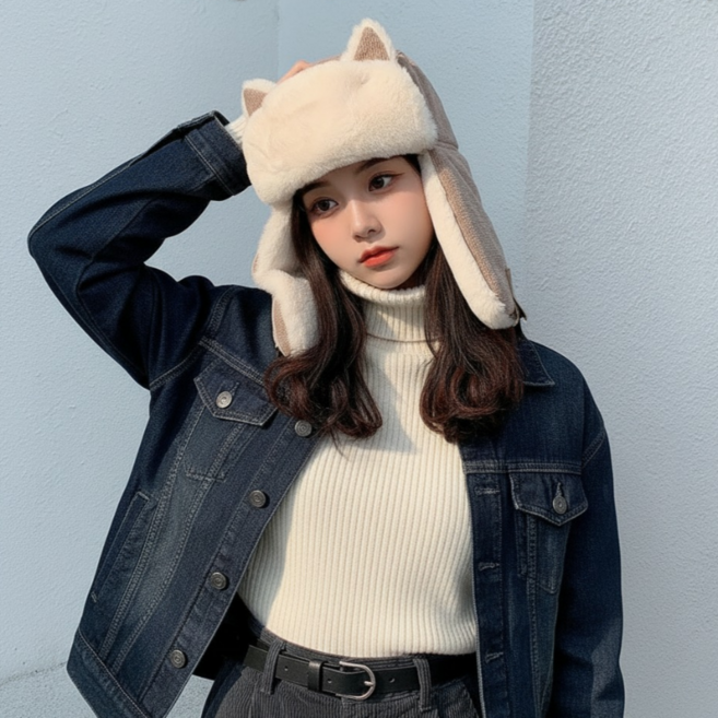 남녀공용 귀여운 고양이귀 귀도리 털모자