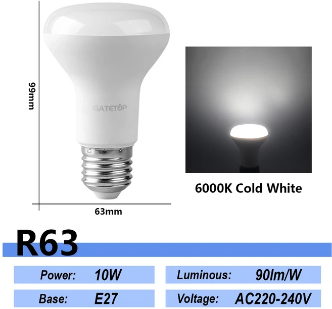 1-20Pcs LED 목욕 전구 램프 E27 E14 버섯 R50 R63 R80 220V 6W 10W 12W 비 스트로브 따뜻한 차가운 빛 ERP, 09 R63 6000K, 04 5 pcs, 01 AC220V-240V