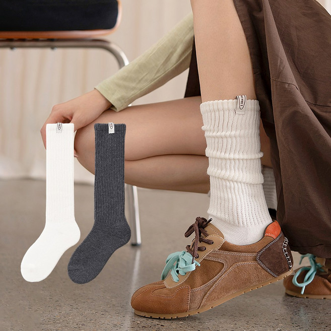 코튼위스퍼 가을겨울용 2켤레세트 롱디 골지 슬림 베이직 무지 워머 니삭스 롱 양말