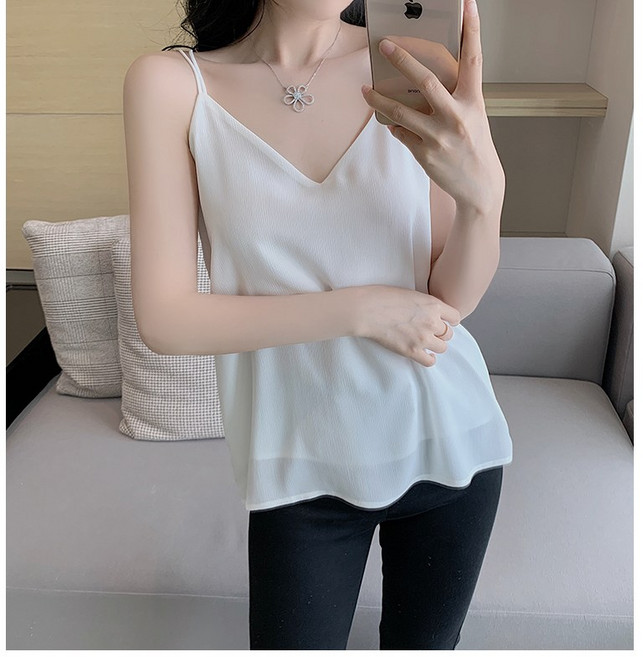 나열샵 NQ-468 여성 쉬폰 이중끈 브이넥 이너 루즈핏 끈나시