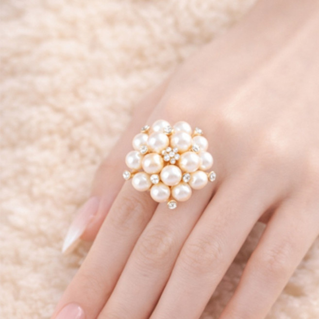 여성 파티 행사 공연 럭셔리 볼드 진주 오픈링 반지 A2716