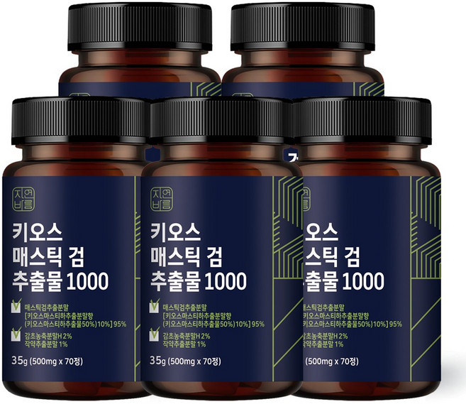 자연바름 키오스 매스틱 검 순도 96.5% 메스틱 검 추출 분말 정 위, 5개, 35g