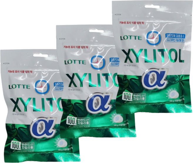 롯데제과 자일리톨 알파 오리지날 리필, 195g, 3개
