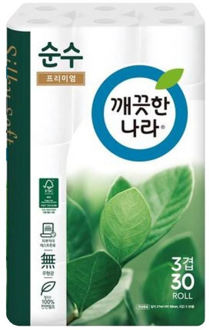 깨끗한나라 순수 프리미엄 3겹 30롤 33m 휴지 화장지 css+23226Kj