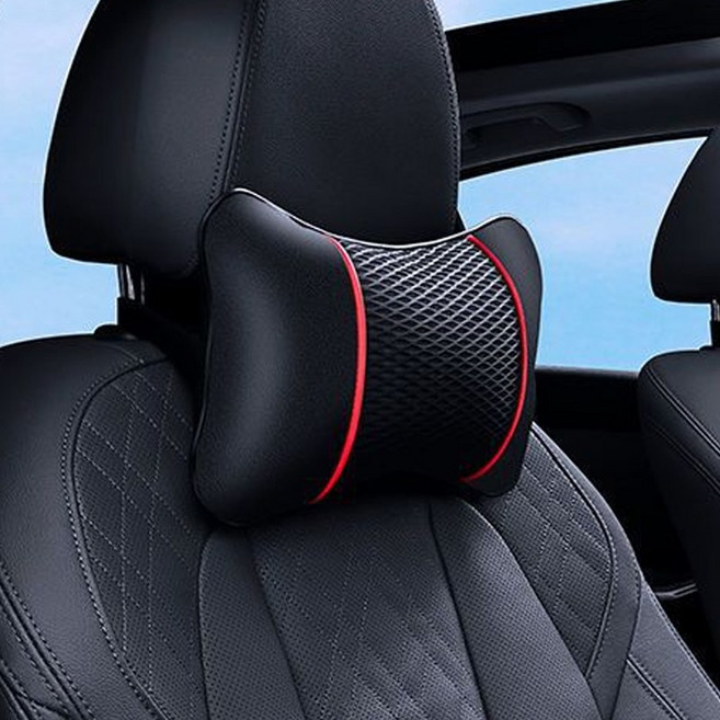 차량용 목베개 통기성 가죽 차량용목쿠션 고탄면 충전 자동차 목쿠션, 1개, 검붉다