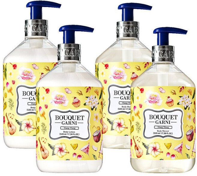 부케가르니 딥 퍼퓸 일랑일랑향 바디워시 x2개 바디로션 x2개, 1개, 520ml