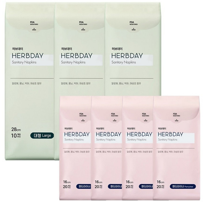 허브데이 생리대 + 샘플, 대형3팩+팬티라이너4팩, 7세트, 1개
