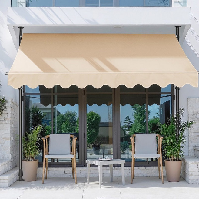 무타공 어닝 접이식 수동 고정 햇빛가리개 방수 옥상 테라스 가게 옥상 차양막 비가림막, B-베이지