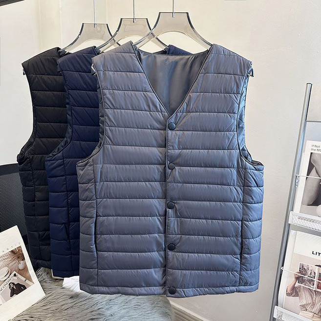 JUSTFEELING 남성 패딩조끼 브이넥 경량 누빔패딩 조끼 보온 방한 오피스룩 깔깔이 패딩 베스트 외출 조끼 L-5XL