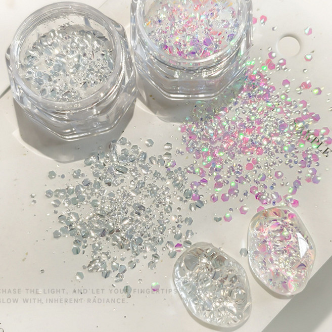 웨젼 반짝이는 오로라 크리스탈 글리터 네일 파츠, 2개, 화이트/오로라