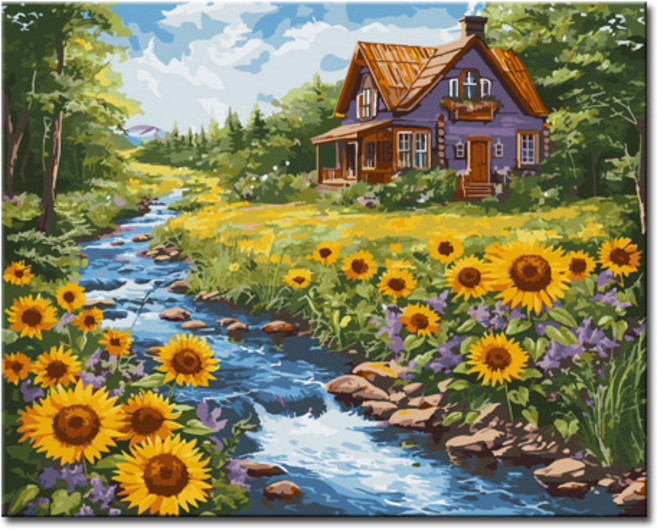 DIY캔버스페인팅 명화그리기 액자 그림 세트 유화 - 풍경 40x50, L159_계곡산장, 1개