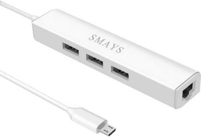 Smays 이더넷 어댑터 for Fire Stick TV Cube 구글 크롬캐스트 울트라 티보 스트림 4K 마이크로 USB 호스트 OTG 케이블 with 파워 3 2.0 허브, White