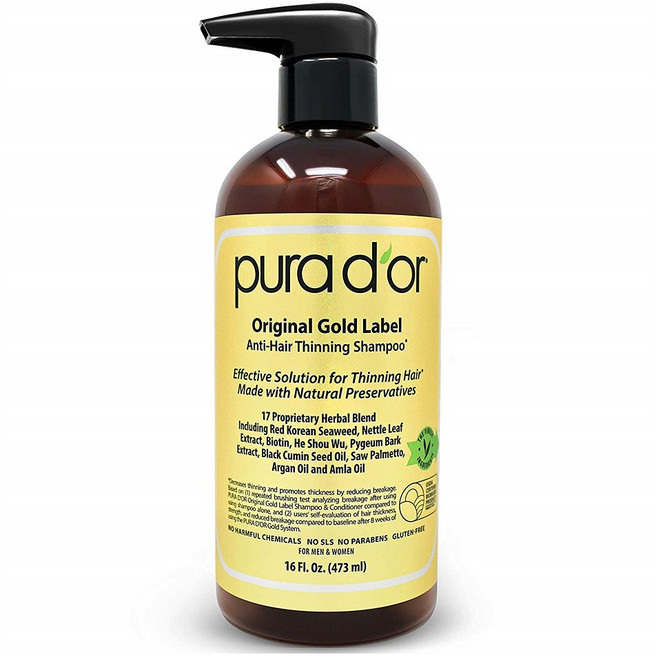 PURA D'OR Original Gold Label Anti-Thinning Shampoo 오리지널 골드 라벨 헤어 티닝 샴푸 16oz(453g), 1개, 473ml