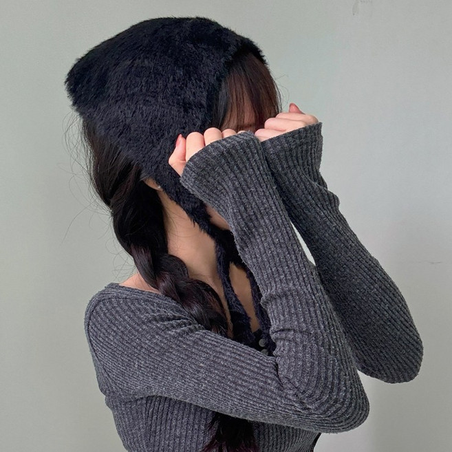 어나더뷰 2877 [4컬러] 래브 앙고라 헤어커치프 니트 삼각 귀도리 넥워머 반다나 스카프 두건 보넷 귀마개 겨울 방한