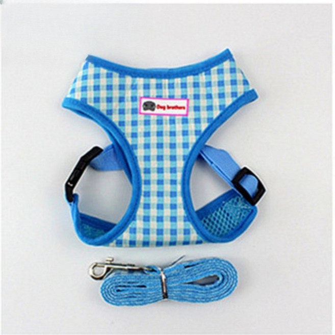 RlikeU 체크가슴줄 강아지하네스 산책줄 리드줄세트 PET-04, 1개, PET-04-체크-블루