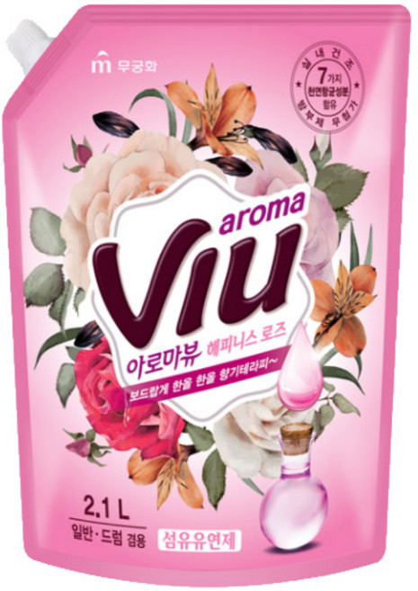 아로마뷰 섬유유연제 해피니스 로즈 리필, 2.1L, 1개