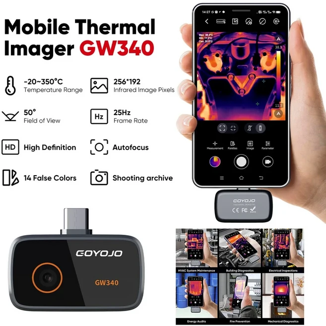 IOS 및 안드로이드용 256192 25Hz 휴대폰 열화상 카메라 바닥 난방 산업 검사용, 01 GW340(256x192)