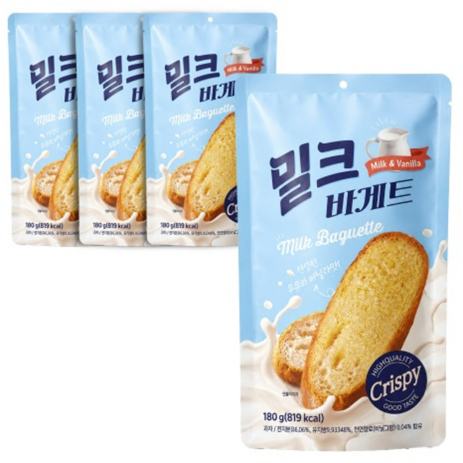 밀크바게트 180gx4봉 우유와 바닐라맛, 180g, 4개