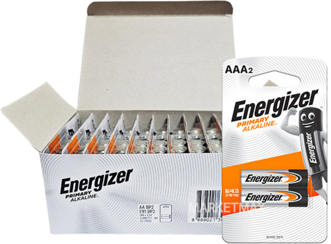 에너자이저 알카라인 건전지 AAA 2입 카드형 40알, 40개, 2개입