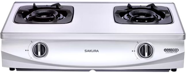 SAKURA櫻花 二口雙炫火檯面爐 專利斜火包覆, 天然氣, G-5900S