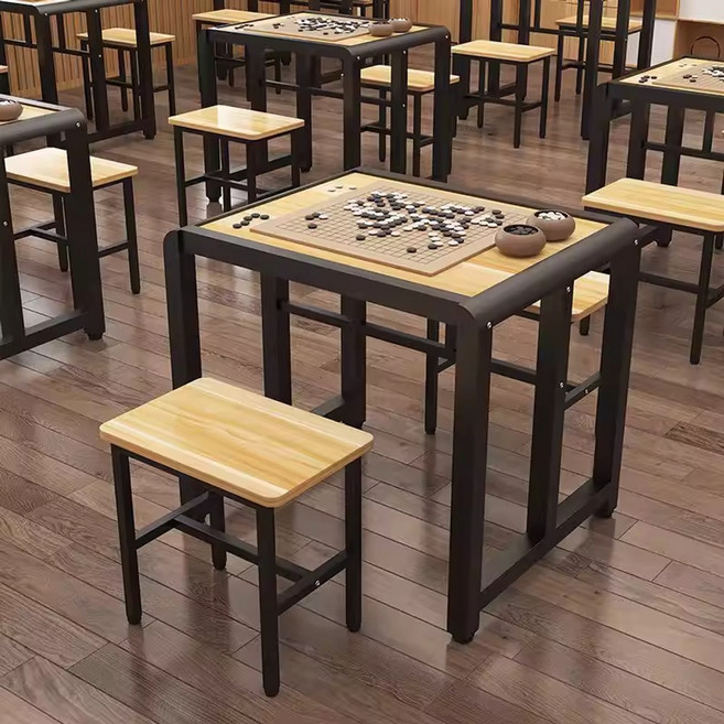 바둑 책상 서예 학원 연습용 공방 대국 탁자, 블랙 상판 + 검정 프레임 2인용