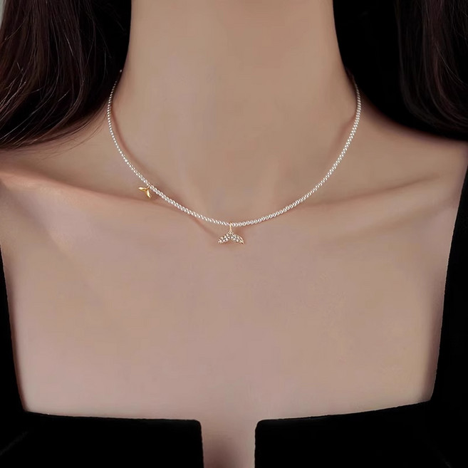 비비드칙 14KGF 물고기 꼬리 펜던트 밥풀 천연 진주 지르콘 925은체인 목걸이